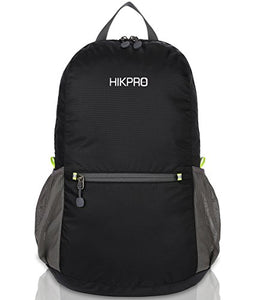 HIKPRO Unisex Ultralight Handy Packable Backpack, Black, 6.5 Oz